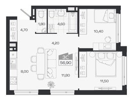 Продается 3-комнатная квартира ЖК Ясный берег, дом 33, 56.9  м&sup2;, 9042000 рублей