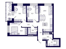 Продается 3-комнатная квартира ЖК Сподвижники, дом 1, 80.8  м&sup2;, 9600000 рублей
