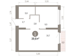 Продается 1-комнатная квартира ЖК Пшеница, 6.1, 39.55  м&sup2;, 6690000 рублей