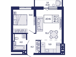 Продается 2-комнатная квартира ЖК Горизонт, дом 2, 40.2  м&sup2;, 7150000 рублей