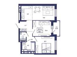 Продается 3-комнатная квартира ЖК Сподвижники, дом 3, 55.1  м&sup2;, 7050000 рублей