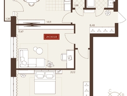 Продается 2-комнатная квартира ЖК Невский, 67.33  м&sup2;, 10580000 рублей