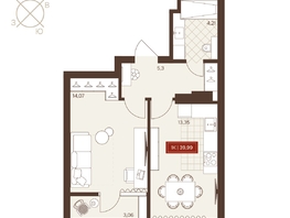 Продается 1-комнатная квартира ЖК Невский, 40.04  м&sup2;, 6800000 рублей