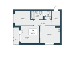Продается 2-комнатная квартира ЖК Расцветай на Зорге, дом 4, 58.31  м&sup2;, 7830000 рублей