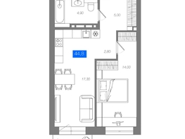 Продается 1-комнатная квартира ЖК 1956 на улице Станиславского, 44.8  м&sup2;, 8650000 рублей