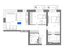 Продается 2-комнатная квартира ЖК 1956 на улице Станиславского, 73.2  м&sup2;, 11650000 рублей