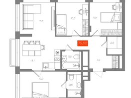 Продается 3-комнатная квартира  Квартал ЩА, сек 2.1, 79.5  м&sup2;, 15590000 рублей