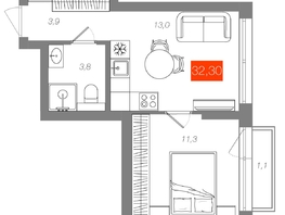 Продается 1-комнатная квартира  Квартал ЩА, сек 2.1, 32.3  м&sup2;, 7290000 рублей