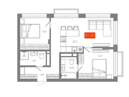Продается 2-комнатная квартира  Квартал ЩА, сек 2.1, 61.3  м&sup2;, 11790000 рублей