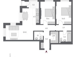Продается 3-комнатная квартира ЖК ОСКАР, дом 2, 84.7  м&sup2;, 17370000 рублей