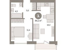 Продается 1-комнатная квартира ЖК Пшеница, дом 2.2, 44.09  м&sup2;, 6570000 рублей