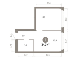 Продается 1-комнатная квартира  Квартал Молодость, дом 1, 34.3  м&sup2;, 6080000 рублей