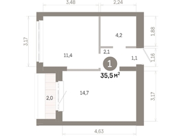 Продается 1-комнатная квартира  Квартал Молодость, дом 1, 35.52  м&sup2;, 6450000 рублей