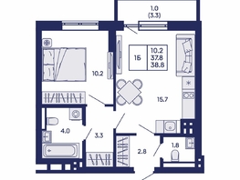 Продается 1-комнатная квартира ЖК Горизонт, дом 2, 38.8  м&sup2;, 7550000 рублей