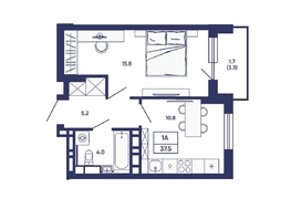 Продается 1-комнатная квартира ЖК Сподвижники, дом 3, 37.5  м&sup2;, 5950000 рублей