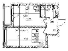 Продается 1-комнатная квартира ЖК Чернышевский, корп 3.3, 35  м&sup2;, 7290000 рублей