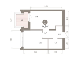 Продается 1-комнатная квартира ЖК Европейский берег, дом 32, 44.89  м&sup2;, 9060000 рублей