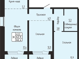 Продается 3-комнатная квартира ЖК Гренландия, Лес дом 6, 66.4  м&sup2;, 9259603 рублей