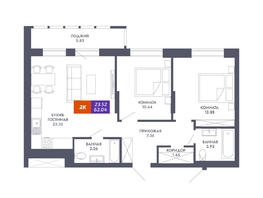 Продается 2-комнатная квартира ЖК Звезда, дом 2, 63.04  м&sup2;, 11347200 рублей