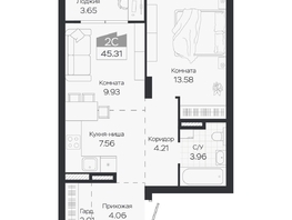 Продается 2-комнатная квартира ЖК Базилик, дом 3, 45.31  м&sup2;, 7680000 рублей