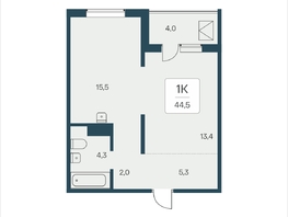 Продается 1-комнатная квартира ЖК Эко-квартал на Кедровой, д 3 сек 2, 44.5  м&sup2;, 7365000 рублей