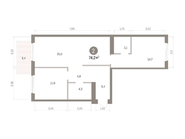 Продается 2-комнатная квартира ЖК Пшеница, дом 5.2, 74.2  м&sup2;, 10720000 рублей