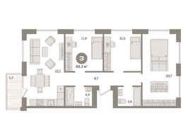 Продается 3-комнатная квартира ЖК Пшеница, дом 2.2, 89.26  м&sup2;, 11920000 рублей