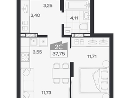 Продается 2-комнатная квартира ЖК Квартал 54, дом 1, 37.75  м&sup2;, 7315000 рублей