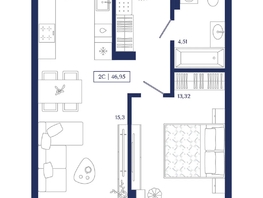 Продается 1-комнатная квартира ЖК Юнити Центр, 46.95  м&sup2;, 11270000 рублей