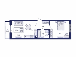 Продается 2-комнатная квартира ЖК Горизонт, дом 2, 45.6  м&sup2;, 7350000 рублей