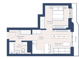 Продается 1-комнатная квартира ЖК Виларт, дом 2, 37.11  м&sup2;, 10800000 рублей