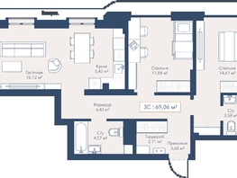 Продается 2-комнатная квартира ЖК Виларт, дом 2, 69.08  м&sup2;, 15800000 рублей