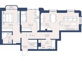 Продается 2-комнатная квартира ЖК Виларт, дом 2, 70.18  м&sup2;, 14800000 рублей