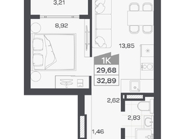 Продается 1-комнатная квартира ЖК Квартал 54, дом 1, 29.68  м&sup2;, 6280000 рублей
