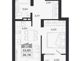 Продается 2-комнатная квартира ЖК Квартал 54, дом 1, 33.83  м&sup2;, 7132000 рублей