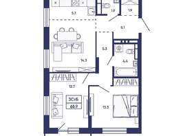 Продается 3-комнатная квартира ЖК Сподвижники, дом 2, 65.9  м&sup2;, 7850000 рублей