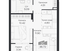 Продается 2-комнатная квартира ЖК Базилик, дом 3, 36.72  м&sup2;, 6245000 рублей