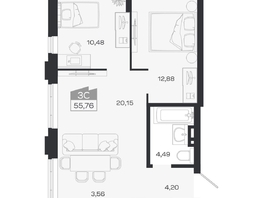Продается 3-комнатная квартира ЖК Ясный берег, дом 20, 55.76  м&sup2;, 10040000 рублей