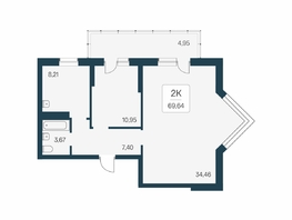 Продается 2-комнатная квартира ЖК Расцветай на Бугринской роще, 69.64  м&sup2;, 9120000 рублей