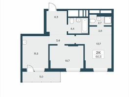 Продается 2-комнатная квартира ЖК Расцветай на Учительской, 60.3  м&sup2;, 9600000 рублей