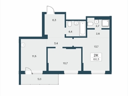 Продается 2-комнатная квартира ЖК Расцветай на Учительской, 60.3  м&sup2;, 9700000 рублей