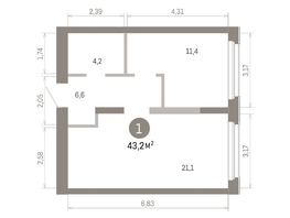 Продается 1-комнатная квартира ЖК Европейский берег, дом 46, 43.17  м&sup2;, 8540000 рублей