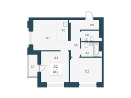 Продается 3-комнатная квартира ЖК Расцветай на Кропоткина, дом 1, 61.2  м&sup2;, 11150000 рублей
