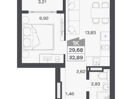 Продается 1-комнатная квартира ЖК Квартал 54, дом 1, 29.68  м&sup2;, 6496000 рублей
