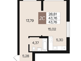 Продается 2-комнатная квартира ЖК Роза ветров, 43.76  м&sup2;, 6576440 рублей