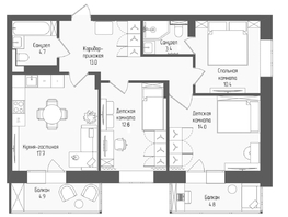 Продается 4-комнатная квартира ЖК Тетрис, корпус 1, 77.6  м&sup2;, 13671500 рублей
