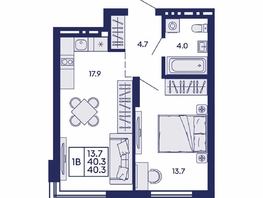 Продается 1-комнатная квартира ЖК Сила леса, корп 1, 40.3  м&sup2;, 7400000 рублей