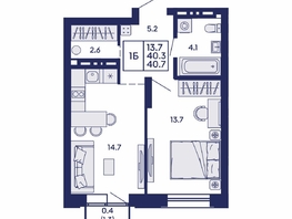 Продается 1-комнатная квартира ЖК Сила леса, корп 1, 40.7  м&sup2;, 7600000 рублей