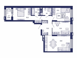 Продается 3-комнатная квартира ЖК Сила леса, корп 2, 85.9  м&sup2;, 13500000 рублей