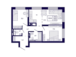 Продается 3-комнатная квартира ЖК Цитатум, 54.8  м&sup2;, 11200000 рублей